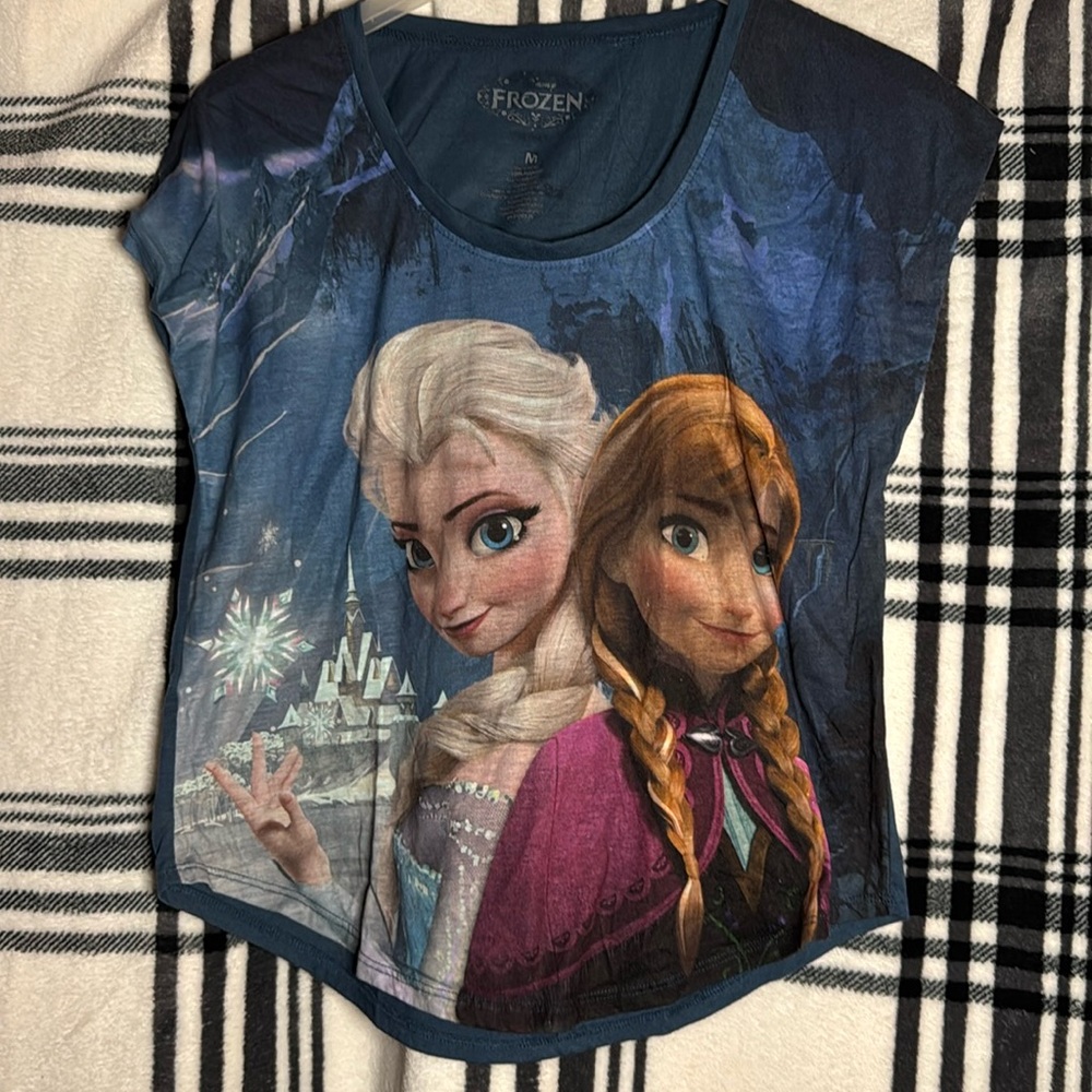 Disney Frozen Tee with Elsa & Anna — Navy Blue, Purple & Pink